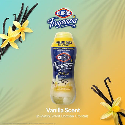 Clorox Fraganzia Laundry Scent Booster Crystals, In-Wash Fragrance Beads for Fresh-Smelling Clothes & Linens, Safe for All Fabrics & Colors, Easy-Pour Bottle, Vanilla Scent, 70 Oz