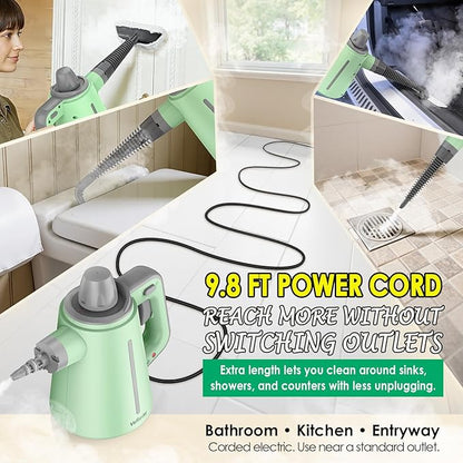 Steam Cleaner for Bathroom & Kitchen, Handheld High Temp Steam Cleaner with Safety Lock, Chemical-Free Steamer for Deep Cleaning Tile, Grout, Shower, Stove & Sink, 10 Accessories for Home, Couch & Car