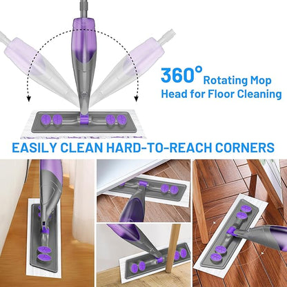 Microfiber Hardwood Floor Mop - Wet Dry Mops with Washable Pads for Tile Wood Laminate Vinyl Marble Home Kitchen - 500+ ML Refillable Bottle (Grey)