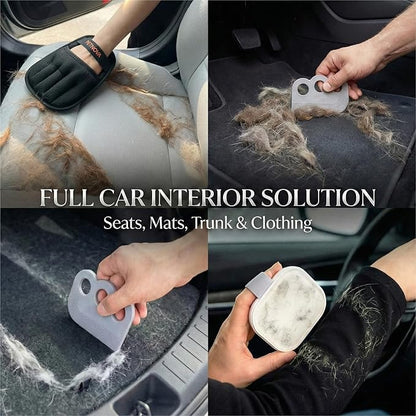 Pet Hair-Removal Glove for Car: Deep Embedded Hair Removal Kit for Car Seats Mats Trunk - Includes 2 Gloves Carpet Rake & Reusable Lint Roller