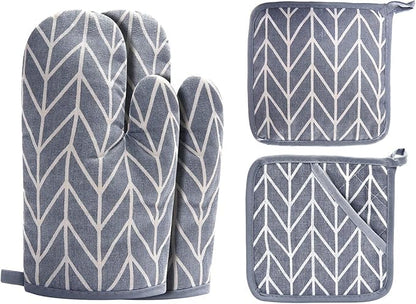 WinChange Oven Mitts and Potholders BBQ Gloves-Oven Mitts and Pot Holders Sets with Recycled Cotton Infill Silicone Non-Slip Cooking Gloves for Cooking Baking Grilling (4-Piece Set,Grey)