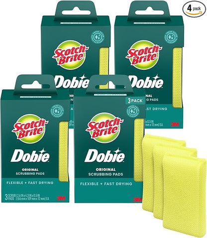 3M Scotch-Brite Dobie All Purpose Pads, 3Count (Pack of 4) Total 12 Pads