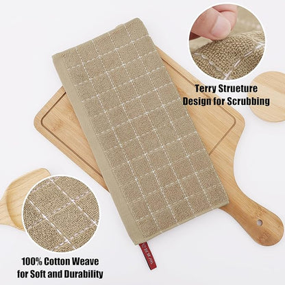 Homaxy 100% Cotton Terry Kitchen Dish Cloths, Ultra Soft and Absorbent Dish Towels for Kitchen, Perfect for Drying and Washing Dishes, 6 Pack, 12 x 12 Inches, Tan