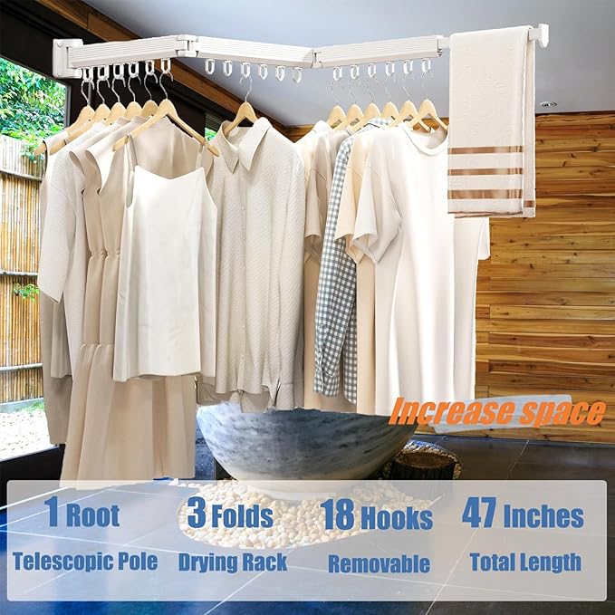 Clothes Drying Racks for Laundry,Wall Mounted Drying Rack Clothing,Foldable Drying Rack,Collapsible Dryer Rack,Clothes Hanger,Laundry Room Hanging Rack,Folding Indoor White