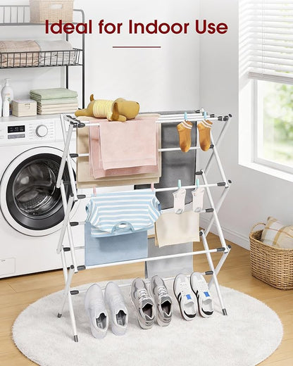 Foldable Clothes Drying Rack – Metal Laundry Drying Rack with Non-Slip Feet, 3-Tier Space-Saving Clothing Rack for Organization, Indoor & Outdoor Use, 11.4"D x 29.1"W x 37.4"H, White and Black