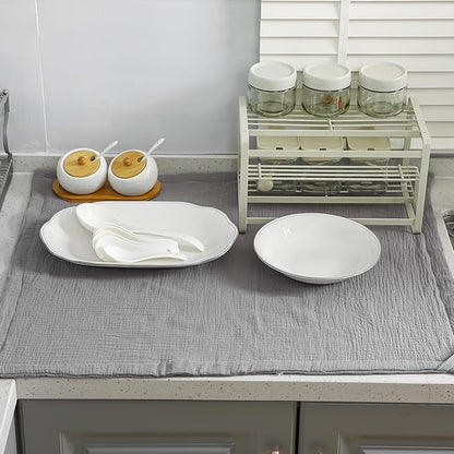 HunnmingRe 2 Pcs Extra Large Dish Drying Mats for Kitchen Counter28 x 24 100% Cotton Gray Pad Thick Highly Absorbent Mats Muslin Gauze Quick Drying Dishes Drainer Pad for Sinks Draining Racks