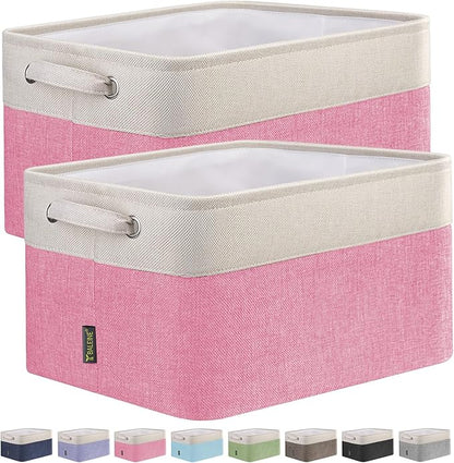 BALEINE 2 Pack Fabric Closet Storage Bins for Shelves, Linen Closet Organizers and Storage, Decorative Baskets for Organizing, Shelf, Clothes, Home, Office (Pink, 15''x11''x9.5'')