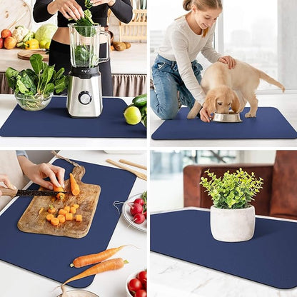 WISELIFE Dish Drying Mat Super Absorbent Drying Mat Large Dish Drying Mats for Kitchen Counter Easy Clean Dish Mat Kitchen Drying Mat18"x 28" Classic Blue