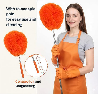 Fan Cleaner Duster (2-Pack) – Extendable Ceiling Fan Cleaner with Orange Microfiber Flexible Head, Long Handle Duster for Ceilings, Walls & Corners, No Ladder Needed