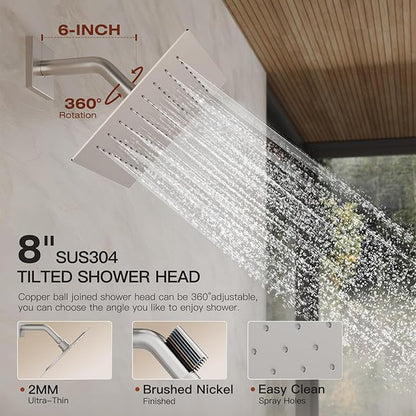 Shower System, Shower Faucet Set with 3 In 1 Push Button Valve, Shower Faucet included 10" Ceiling Shower Head and 8" Wall-Mount Shower Head with Handheld Spray, Brushed Nickel