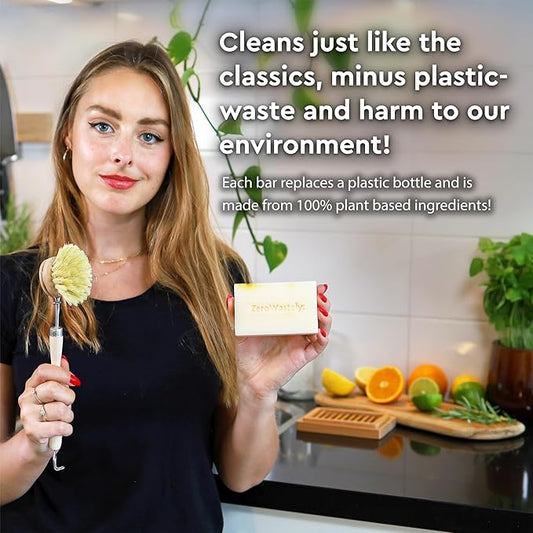 ZeroWastely Natural Dish Soap Bar - Value Pack of 3 Solid Soap Block 16oz - Lemon Scented, Long Lasting, Skin Friendly - Sustainably Made from 100% Organic Ingredients - Plastic Free Dish Soap