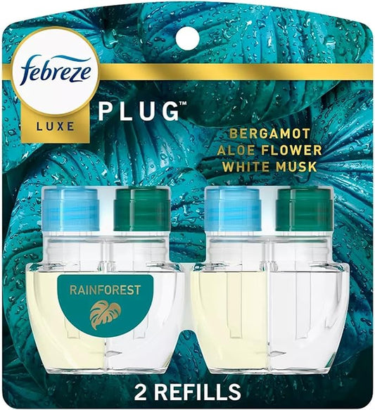 Febrezee Plug In Refills New Edition Plug In for Odor-Fighting Fade Defy PLUG Air Freshener, (2) Count of 0.87 fl oz Refills (Rainforest)