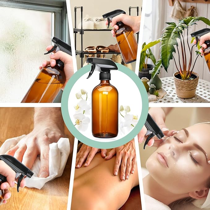 16oz Amber Glass Spray Bottles,Glass Spray Bottles for Cleaning,spray Bottle for Hair,Amber glass Spray Bottle for Window cleaner, plants, aromatherapy, facial hydration, hair care, flowers 12pcs