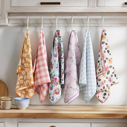 RECYCO Waffle Kitchen Towel Set of 2 - Quick Dry Microfiber Sustainable Dish Towels - Absorbent Reusable Cleaning Tea Towels - Lightweight Hand Towels,16”x 28”, Rose Plaid