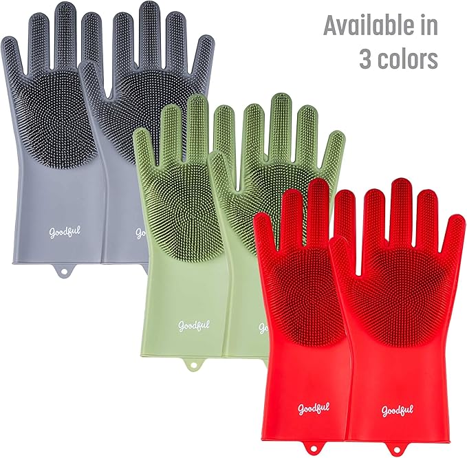 Goodful Silicone Kitchen Rubber Gloves, Oversized, Reusable, Waterproof