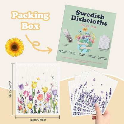 Spring Swedish Dishcloths for Kitchen, 6 Pack Floral Swedish Dish Cloths Reusable Washable Absorbent Sponge Kitchen Towels for Spring Summer Seasonal Decorations Housewarming Gifts