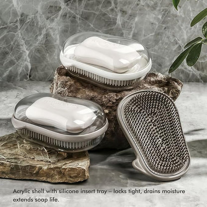 Travel Soap Holder Bar Soap Dish Shower Soap Saver Case Container Box for Bathroom Camping Gym Vonpri (Grey, with Brush)
