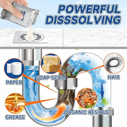 Drain Clog Remover for Sink & Shower, Dissolves Hair, Grease, Soap Scum & Paper, Powerful Bleach-Free Drain Cleaner Powder, 6 Pre-Measured Treatments for Bathroom & Kitchen