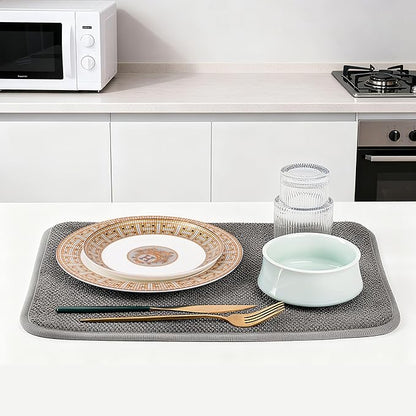 Dish Drying Mat, Microfiber Ultra-Absorbent Kitchen Counter Mat, Ideal Dish Drying Pad for Dishes, Utensils, Pots, and Pans, Gray, Small - 16"x12" (40x30cm).
