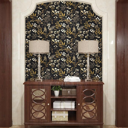 Laatse Gothic Wallpaper Peel and Stick Dark Floral Wallpaper 17.5in x 78.7in Vintage Leaf Contact Paper Vinyl Waterproof Self Adhesive Boho Botanical Wall Paper for Bedroom Cabinet Décor