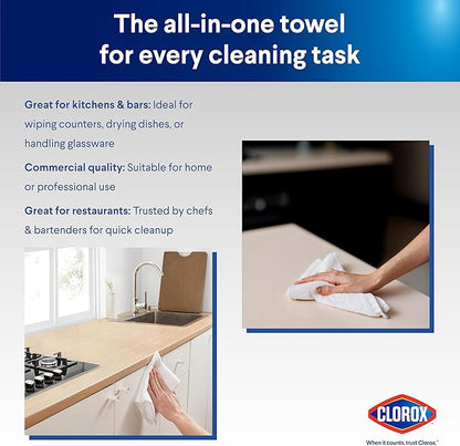 CLOROX Ribbed Bar Mops - 100% Cotton Quick Dry Extra Large Dishcloths - Absorbent Multipurpose Cleaning Cloths for Restaurants, Kitchen, Bathroom, Hotel - 16" x 19" - White 12 Pack