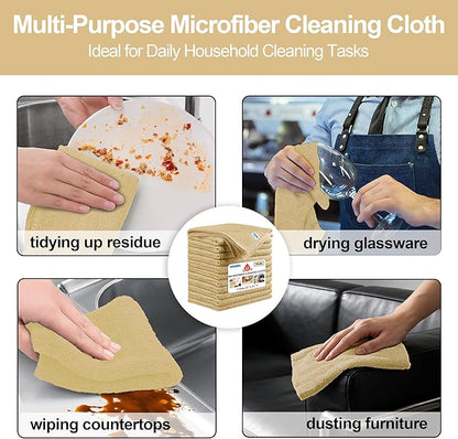 HOMERHYME Microfiber Cleaning Cloth, 12 Pack Biege Cleaning Rags,12" X 11" Lint Free Dish Towels Wash Cloths, Reusable Microfiber Towels for Home and Kitchen Bathroom Apartment Cleaning Supplies