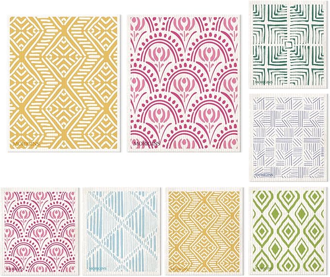 Morigins Swedish Kitchen Towel Set Reusable Kitchen Towel Set Absorbent Cellulose Sponge Cloth 8 Pack Set Biodegradable Ideal for Household Kitchen Cleaning