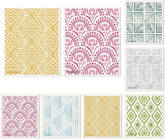 Morigins Swedish Kitchen Towel Set Reusable Kitchen Towel Set Absorbent Cellulose Sponge Cloth 8 Pack Set Biodegradable Ideal for Household Kitchen Cleaning