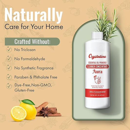 Aura Natural Cleaning Concentrate |16 oz| Tale of French Thieves Cleaner Concentrate, French Thieves Essential Oil Cleaner, Best Non Toxic All Purpose Cleaning Supplies, Inspired Blyss Aroma Mop Soap