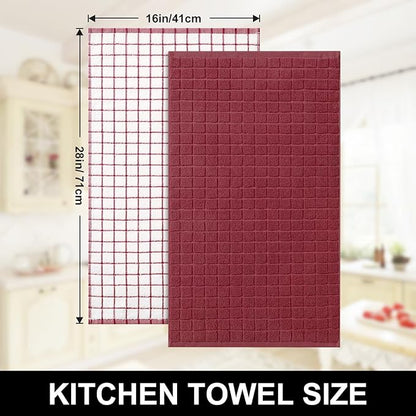 Homaxy Premium Cotton Kitchen Towels 16"x 28", Large Natural Ring Spun 390 GSM Dish Towels, Super Absorbent Terry Kitchen Hand Towels, Soft Tea Towels with Hanging Loop, Red Check Design, 12 Pack