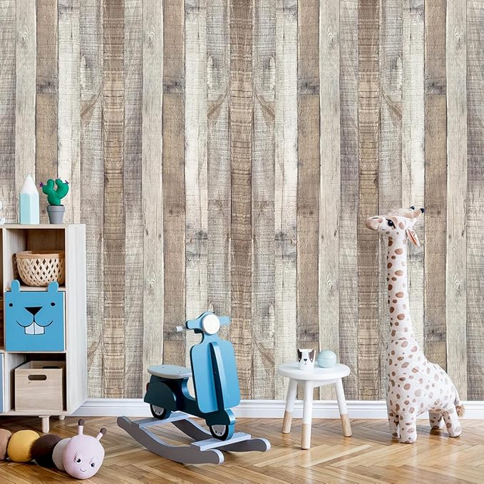 Yun-aeon Natural Wood-Grey Wood Contact Paper Peel and Stick Wallpaper 17.3"x 80"Self Adhesive Removable Vintage Faux Wood Wall Paper Plank Shelf Home Decoration Kitchen Counter Cover Use