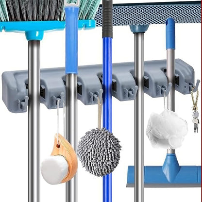 Berry Ave 5 Racks 6 Hooks Mop and Broom Holder Wall Mount, Broom Organizer Storage Tool Rack, Heavy Duty Wall Mount for Brooms and Mops, Utility Closet Garage Kitchen Laundry Organizer