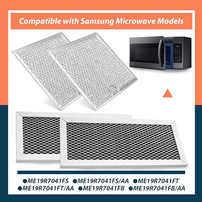 Microwave Oven Charcoal and Grease Filter Kit Replacement for Samsung Model ME19R7041FS/AA ME19R7041FT/AA ME19R7041FB ME19R7041FB/AA ME19R7041FS 4 Pack