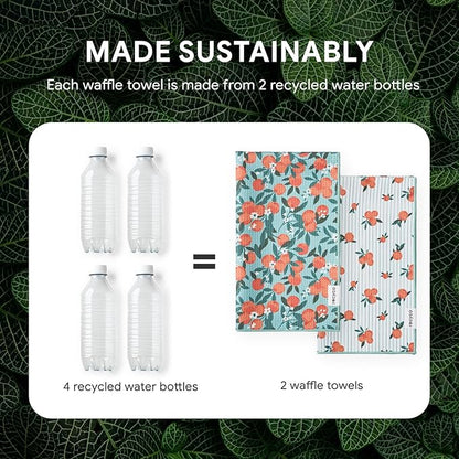 RECYCO Waffle Kitchen Towel Set of 2 - Quick Dry Microfiber Sustainable Dish Towels - Ultra Absorbent Reusable Cleaning Tea Towels - Lightweight Hand Towels,16”x 28”, Clementine Grove
