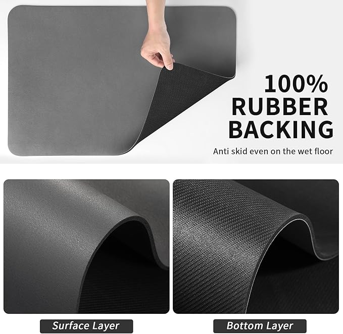 HotLive Dish Drying Mat for Kitchen Counter, Heat Resistant Drainer Mats with Non-slip Rubber Backed, Hide Stain Kitchen Super Absorbent Draining Mat, Easy to Clean Dish Rack Pad, Dark Grey 18"x32"