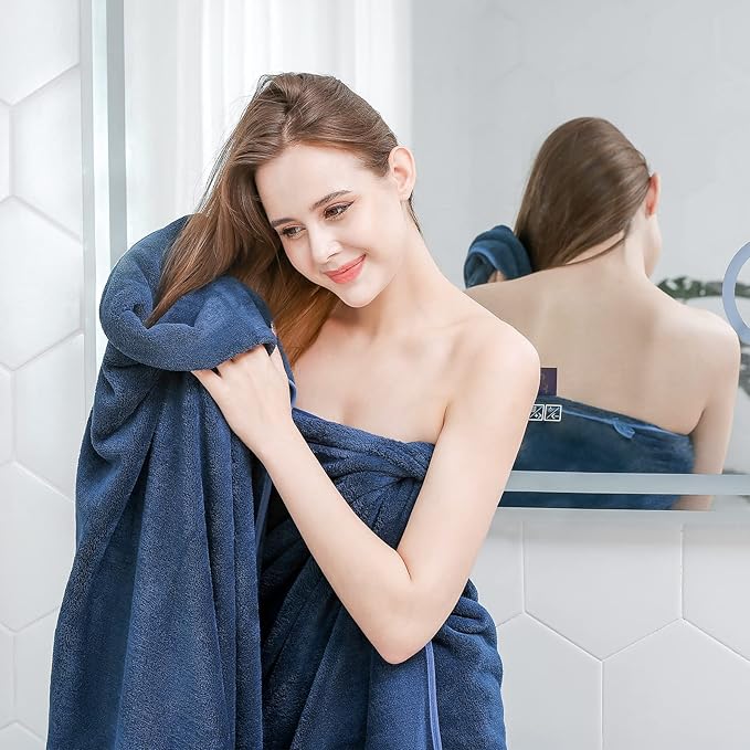 GraceAier Microfiber Bath Towels 4 Pack, 28x56 Inch Coral Velvet Quick Dry Towel Set, Highly Absorbent, Ultra Soft & Lint-Free for Bathroom, Gym, Travel and Swim- Blue