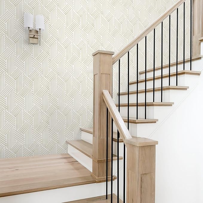 Ismoon 78.7"x17.3" Boho Wallpaper Peel and Stick Modern Beige Wallpaper Geometric Contact Paper Neutral Line Removable Wall Paper Textured Hexagon Renter Friendly Kitchen Bathroom Vinyl Roll