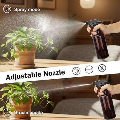 Glass Spray Bottles 16.9oz Empty Spray Bottle Mist/Stream Spraying Small Refillable Containers for Hair Care, Cleaning Solutions, Plants, Essential Oils 2 Pack (Brown, 16.9oz)
