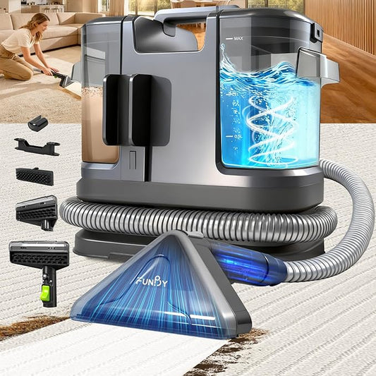 Portable Carpet Cleaner Machine,Carpet & Upholstery Cleaner Machine,15KPA Portable Small carpet Cleaner with Powerful Suction,Handheld Carpet Cleaner with 3 Brushead,portable Carpet cleaner for Pets