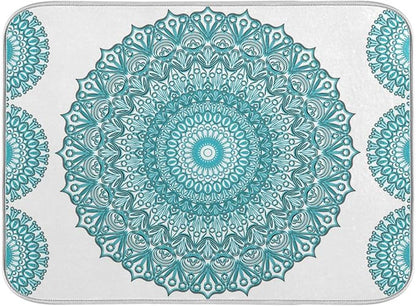 Super Absorbent Dish Drying Mat, Microfiber Fast-Drying Dish Mat, 24" x 18", Kitchen Dish Drying Pad, Boho Ethnic Turquoise Mandala