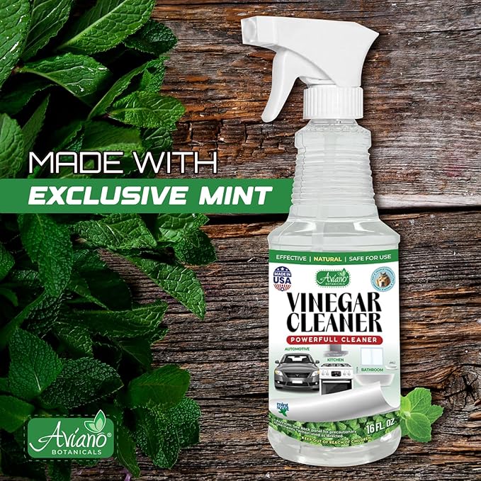 Aviano Botanicals Vinegar Cleaner, Made in USA - 16 Fl Oz Vinegar Cleaning Spray – Safe, Non-Corrosive, Pet & People Friendly, Eco-Friendly Mint Scent for Kitchen, Auto, Floors, Glass, Baths and more