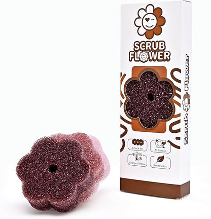 Scrub Flower Temperature Sensitive Sponges -Non-Scratch Scrubbers for Kitchen & Home - Firm in Cold & Soft in Warm Water - Odor Resistant Color-Coded Dish Sponges (Earth Dahlia, 3 Count)