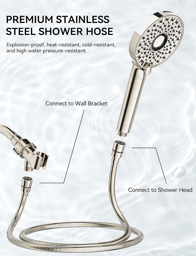 Magichome Filtered Shower Head with Handheld, High Pressure 10-Spd Detachable Chrome Showerhead with Stainless Hose, Water Softener Filter Beads for Hard Water - Remove Chlorine, Brushed Nickel-Silver