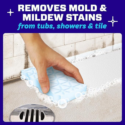 Mr. Clean Magic Eraser Sponge, Bathroom Cleaner, Shower Cleaner, Tub Cleaner, Soap Scum Remover, Bathroom Cleaning Supplies, Dawn Cleaning Power with Lemon Scent, 2 in 1 Bath, 5ct