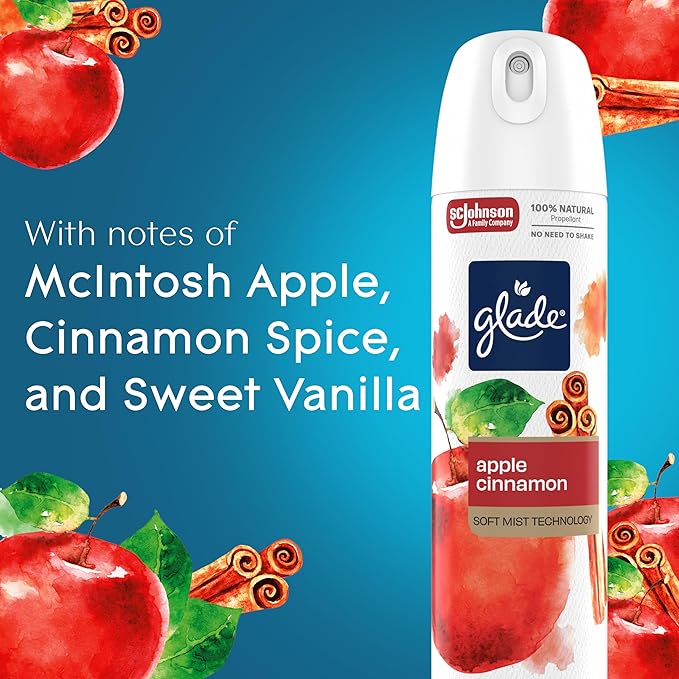 Glade Air Freshener Room Spray, Apple Cinnamon Scent, Odor Fighting to Deliver Long Lasting Freshness, 7.3 Oz, 6 Count