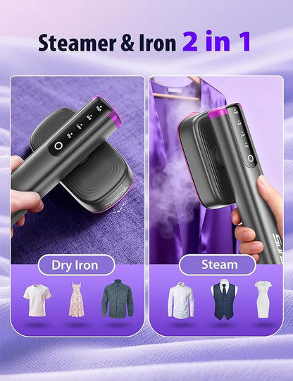Travel Steamer for Clothes with 180 ml Water Tanks,15s Fast Heat-up,24 g/min Strong Steam Performance, Portable Garment Steamer with Touch Control, LED Display, Steam Iron(Gray Gold)