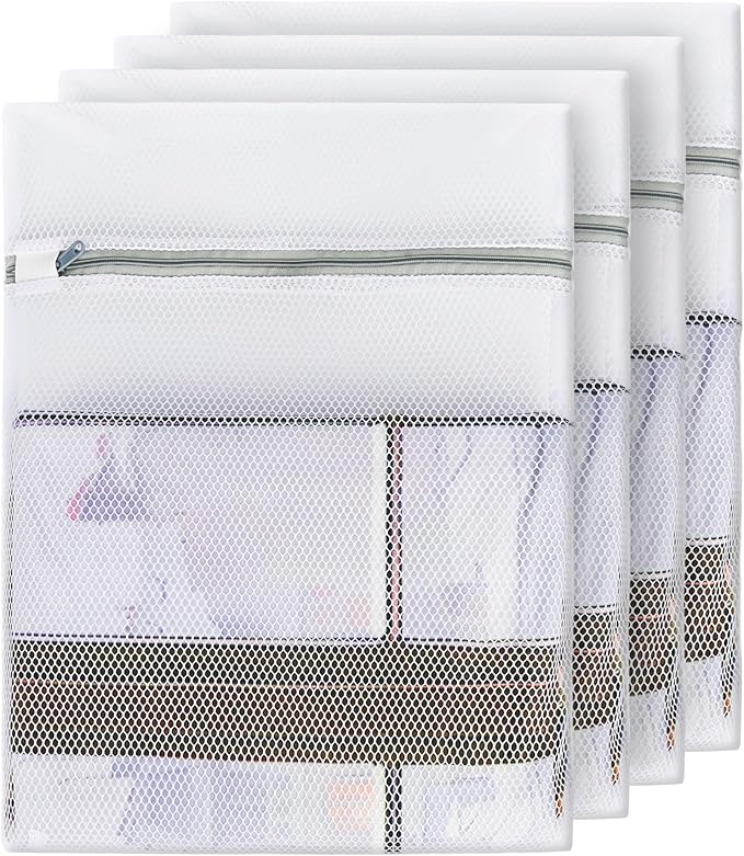 4PCS Large Mesh Laundry Bags for Delicates - 12x16 Inch White Honeycomb Wash Bags for Lingerie, Sweaters, Shoes