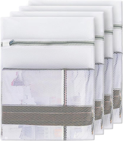 4PCS Large Mesh Laundry Bags for Delicates - 12x16 Inch White Honeycomb Wash Bags for Lingerie, Sweaters, Shoes