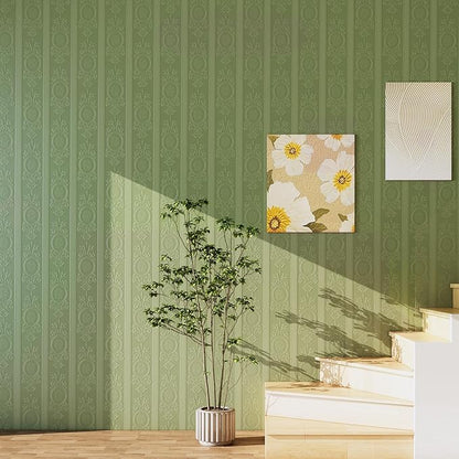JiffDiff Wallpaper Peel and Stick Textured,3D Embossed Wall Paper Stick on Wallpaper Modern Waterproof Self Adhesive Contact Paper(17.3" x 1200",Green)