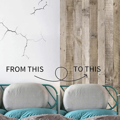 Yun-aeon Natural Wood-Grey Wood Contact Paper Peel and Stick Wallpaper 17.3"x 236"Self Adhesive Removable Vintage Faux Wood Wall Paper Plank Shelf Home Decoration Kitchen Counter Cover Use